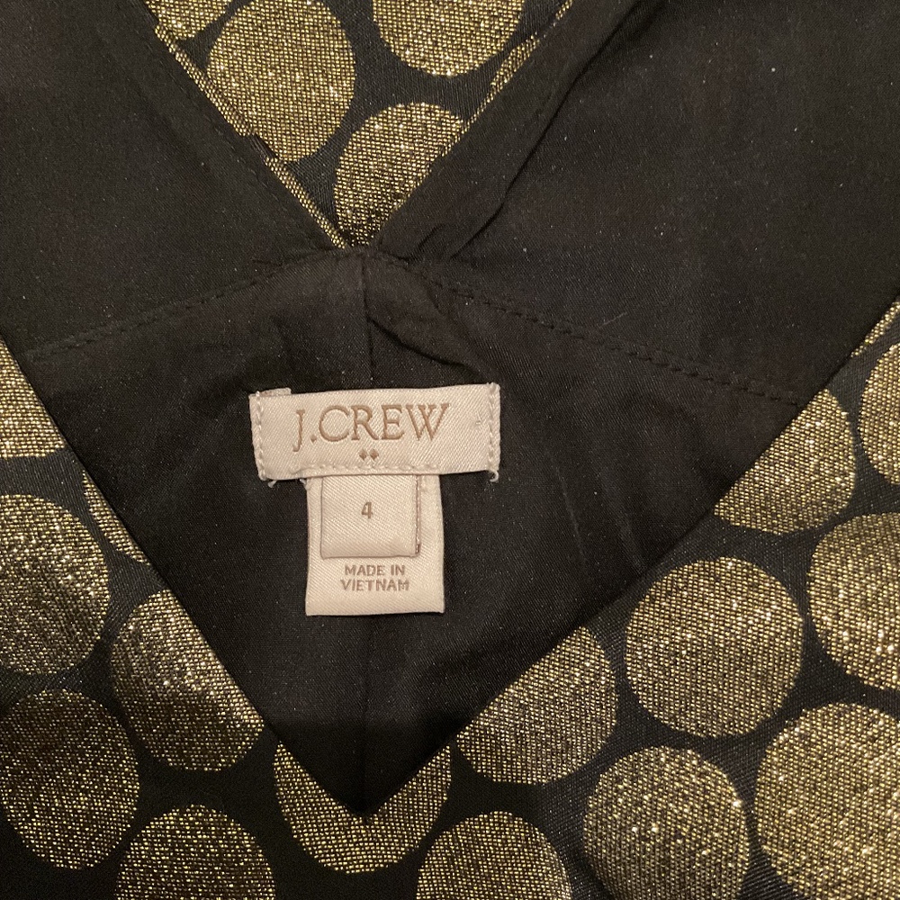 J Crew Factory Size 4 Dress Gold Black Metallic Dot Jacquard V Neck Dress - Picture 4 of 6